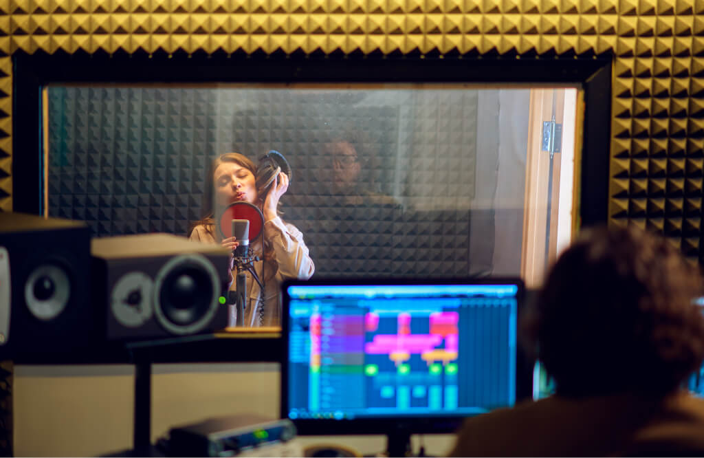 Person in Booth im Tonstudio Wien